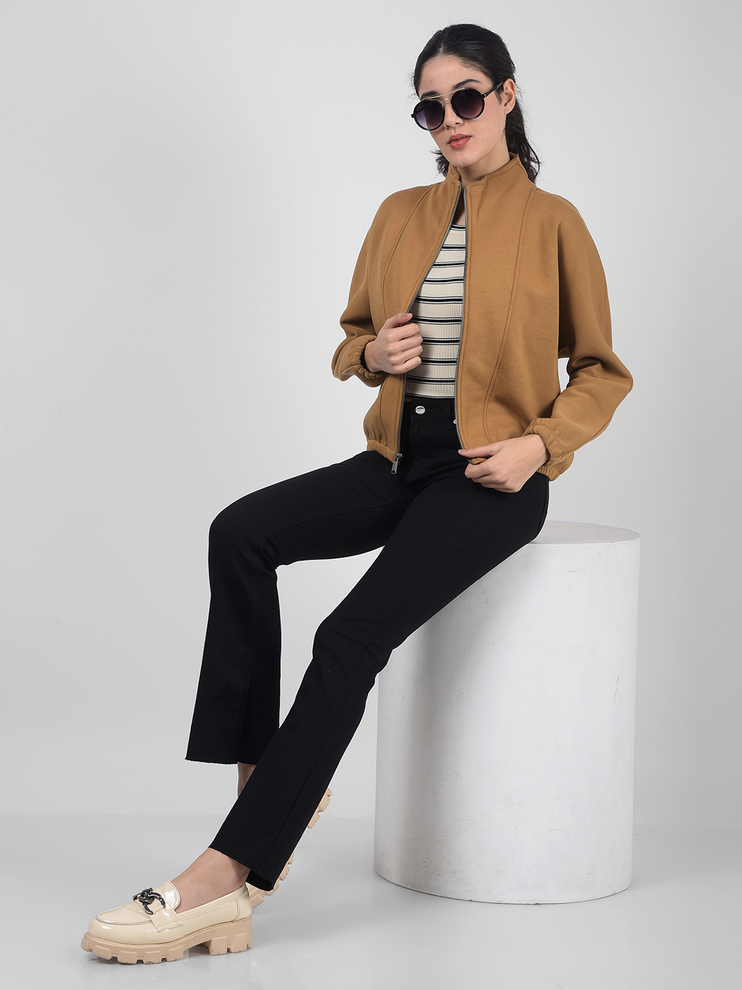 Numero Uno Women Dark Tan Mock Neck Sweatshirts